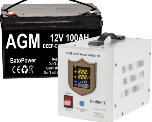 Джерело живлення ups kemot 300 500 вт 12 в + акумулятор agm 100 ач гель набір