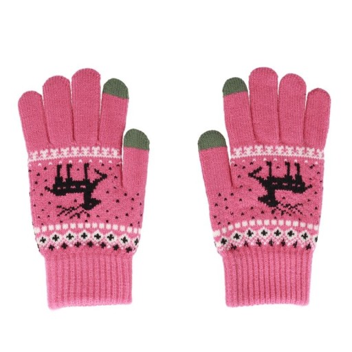 Rękawiczki zimowe dotykowe różowe z reniferem