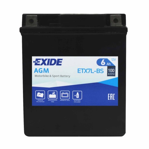 EXIDE ETX7L-BS / YTX7L-BS 12V 6Ah 100A P+