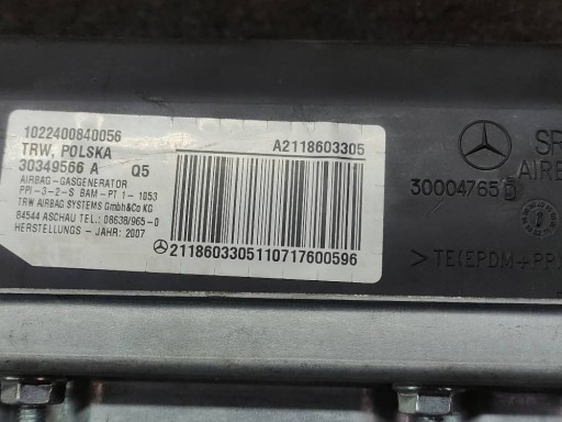 Montaggio POSTRZALOWY 1/3 airbag X2 SENSOR MERCEDES W211 E200 2118701185