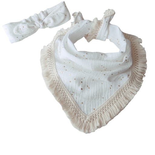 МУСЛІНОВИЙ ШАРФ З КИТИКАМИ, ЗОЛОТИМИ КРАПКАМИ, СТРУЖКОЮ