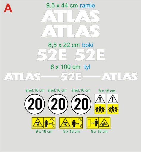 SGN-ATLAS-52E-biale - Наклейки наклейка екскаватор навантажувач ATLAS 52E