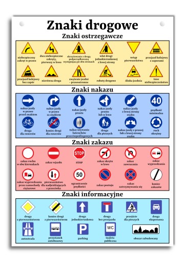 Tablica edukacyjna kolorowa ZNAKI DROGOWE A3