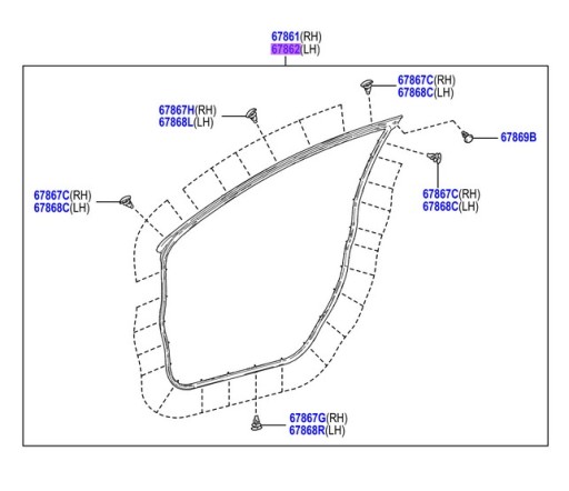 ПРОКЛАДКА ПЕРЕДНІХ ЛІВИХ ДВЕРЕЙ Toyota YARIS 2020 -> OE 67862-K0010