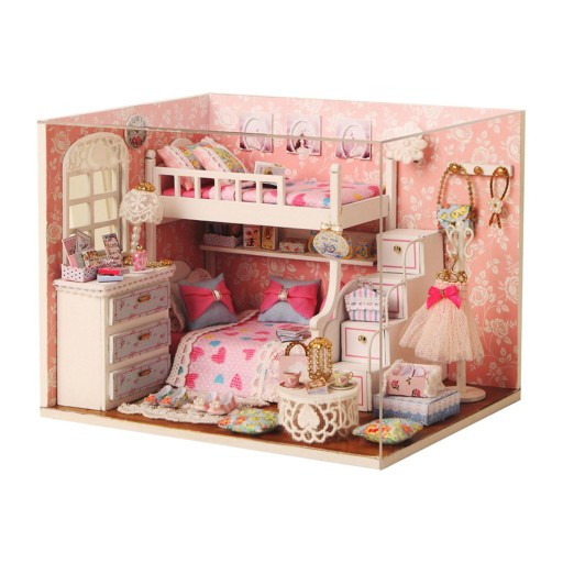 dDIY Wooden Miniature Dollhouse Kits with Dustproof Cover Doll House