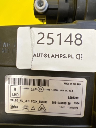 light right Citroen C3 IV E-C3 2024 Full Led 9851349080