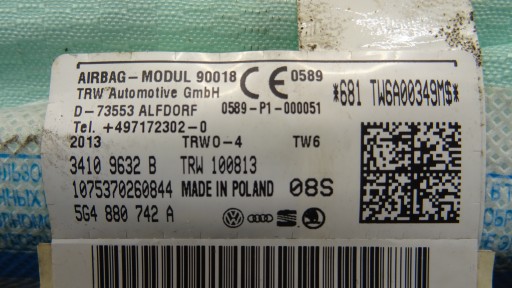 VW GOLF VII Dachvorhang Airbag rechts 5G4880742A