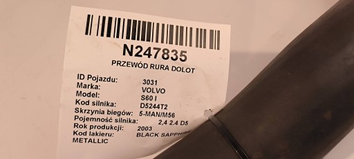 prijenos cijev cijev 2.4 D5 VOLVO S60 i