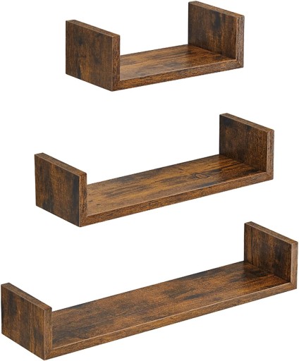 Półka płyta Mdf Songmics 60 x 15 cm odcienie brązu Zestaw 3 półek Loft