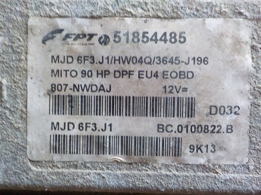 ALFA ROMEO MITO computer control unit 51854485 MJD 6F3.J1