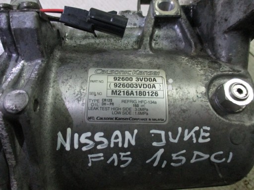 compressor; of the air conditioning Nissan Juke F15 1,5DCI 2014r 926003VD0A