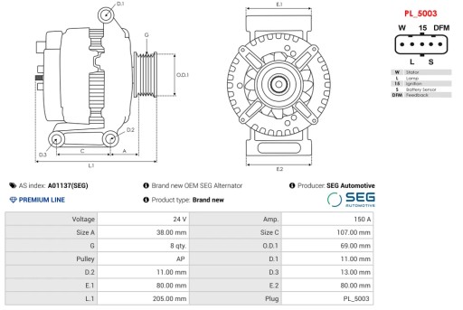 A01137(SEG) - Совершенно новый генератор oem seg