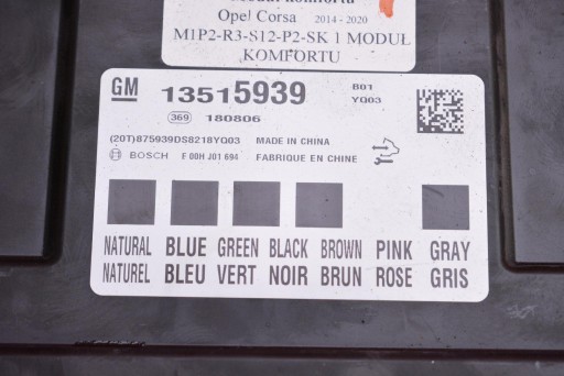comfort control unit 13515939 OPEL CORSA E 1.4 16V 90 KM 14-20