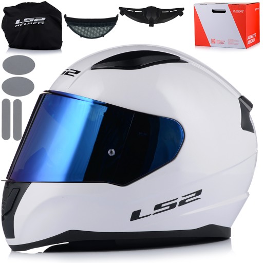 KASK MOTOCYKLOWY LS2 FF353 RAPID II BIAŁY POŁYSK + NIEBIESKA SZYBA