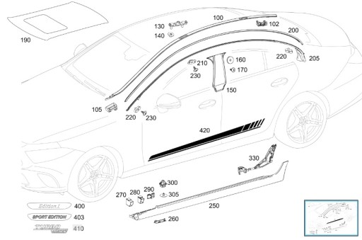 A2576908100 - Накладка на крышу левая Mercedes CLS C257