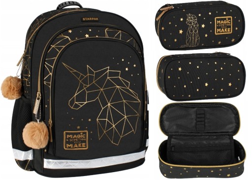 Багатокамерний шкільний рюкзак Starpak чорний, Відтінки жовтого і золотого