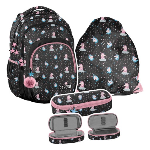 Рюкзак шкільний на багато відділень Paso чорний, Відтінки рожевого, Різнокольоровий