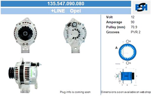 135.547.090.080 - Bv psh генератор opel 90a генератор