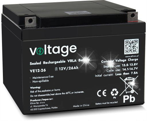 Напряжение аккумулятора agm 12 в 26 ач ve12-26