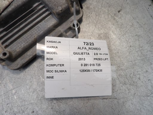 computer Alfa Romeo Giulietta 2,0jtdm 0281018725
