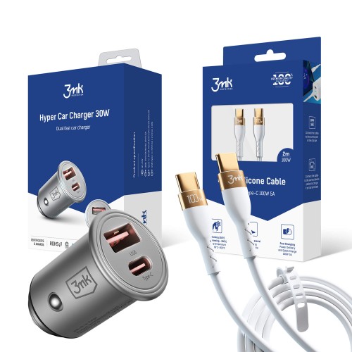 Автомобильное зарядное устройство 3mk 30W + кабель USB-C 100W 2m