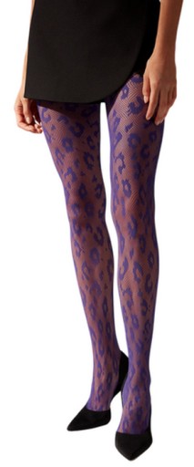 CALZEDONIA rajstopy ażurki kabaretki panterka FIOLETOWE viola 1/2