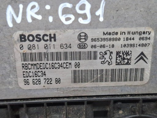 control unit of the engine 0281011634 9653958980 9662872280 CITROEN PEUGEOT 1.6 HDI