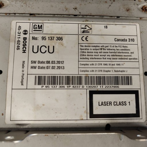 Stacja multimedialna radio Opel Zafira C mokka 95137306