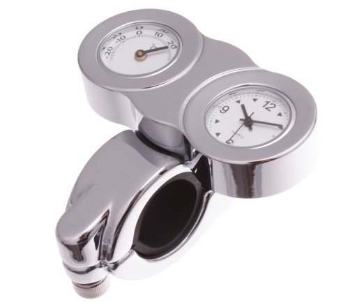 ЧАСЫ + ТЕРМОМЕТР НА РУЛЬ МЕТАЛЛ ХРОМ МОТО
