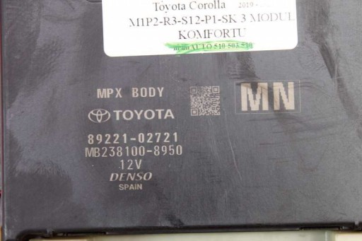 comfort control unit 89221-02721 TOYOTA COROLLA E21 1.8 HYBRID 98 KM 19
