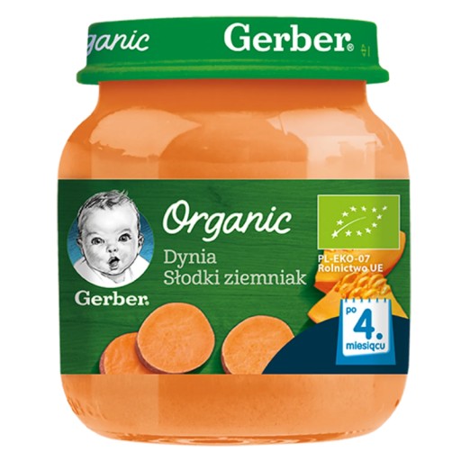 Príkrm Tekvica Sladké zemiaky pre deti od 4 mesiacov 125g Gerber Organic