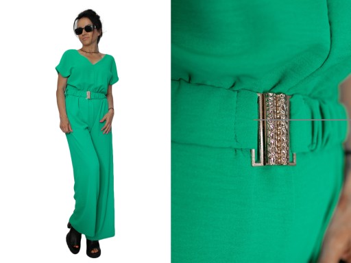 Zelená elegantná kombinéza so širokou nohavicou