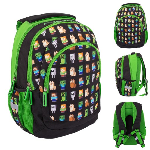 Рюкзак шкільний багатокамерний Minecraft Astra чорний, Відтінки зеленого 20 л
