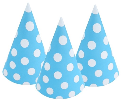 ШАПКИ НА ДЕНЬ НАРОДЖЕННЯ СИНЯ БІЛА КРАПКА 6 ШТ