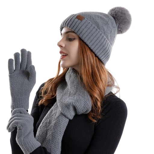 Dámska zimná teplá trojdielna čiapka, šál a rukavice
