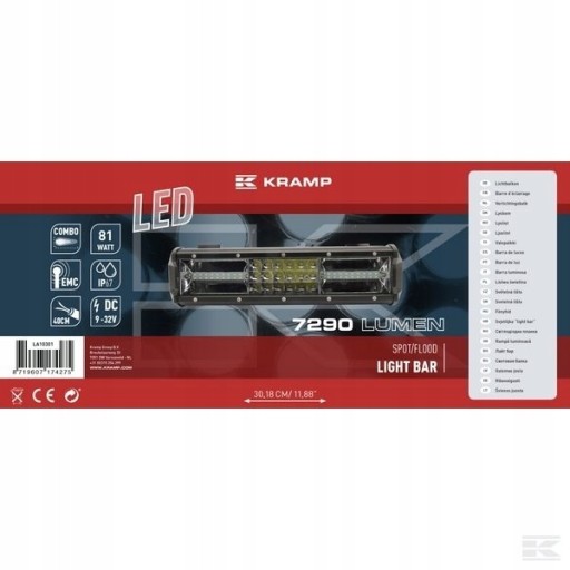 LA10301 - Довга Світлодіодна галогенна робоча лампа 81W 7290LM KRAMP
