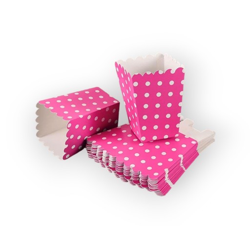 КОРОБКИ ДЛЯ ПОПКОРНУ ТЕМНО-РОЖЕВІ точки 6 шт