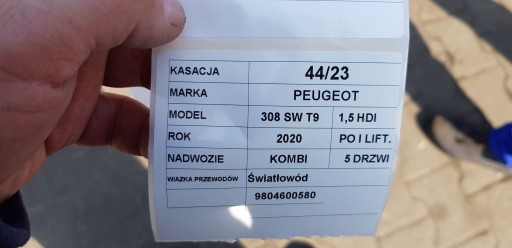 wiring swiatlowod Peugeot 308 SW T9 9804600580