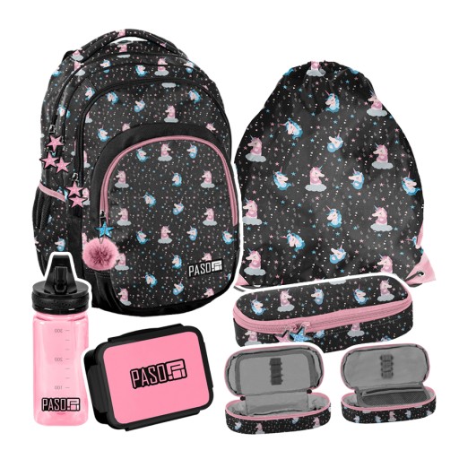 Рюкзак шкільний на багато відділень Paso чорний, Відтінки рожевого, Різнокольоровий