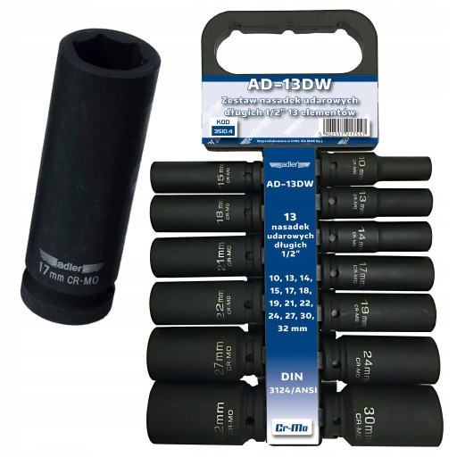 НАБОР ДЛИННЫХ ГОЛОВОК ADLER 13 EL HANGER AD-13DW