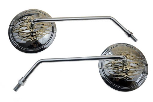 KA42GN - Дзеркала кругле полум'я хром чоппер DRAG M10