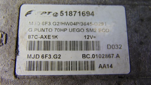 control unit computer of the engine 51871694 1.3M-JET FIAT GRANDE PUNTO