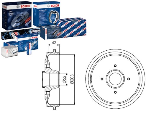 BOS0 201/RS7 - BOSCH КОМПЛЕКТ ГАЛЬМІВНИХ БАРАБАНІВ BOS, 0 986 477 20