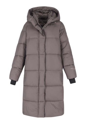 DAMSKI DŁUGI PIKOWANY PŁASZCZ BRĄZOWY VOLCANO J-MACADAMIA XXL