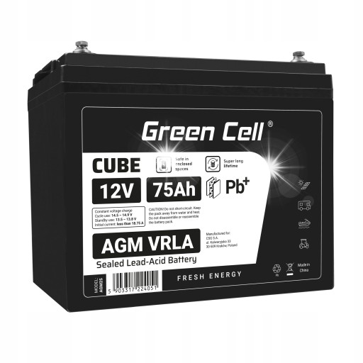 Гелевая батарея agm 12 в 75 ач для ups кемперов, игрушек, кассовых аппаратов, весов, не требующая обслуживания
