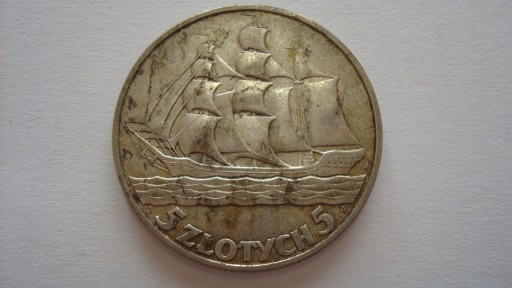 Moneta 5 złotych Żaglowiec 1936 stan 3+