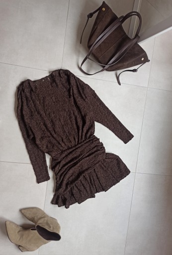 Zara sukienka czekoladowa m 38 brązowa koronka • Opinie