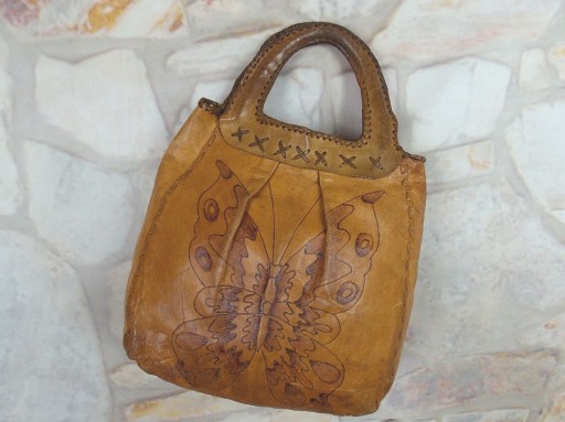 ВИНТАЖНАЯ КОЖАНАЯ СУМКА-ШОППЕР BURNED BUTTERFLY