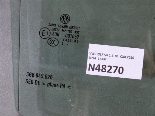VW GOLF VII window right rear part 2015 5G6845026