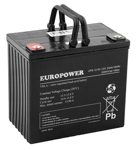 Аккумулятор agm vrla аккумулятор необслуживаемый europower ups 12v 55ah ups55 12-55